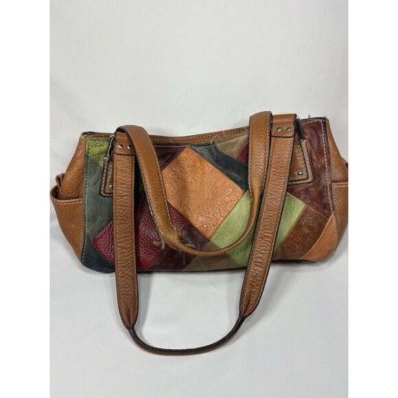 Fossil Medium Leather and Suede Patchwork Shoulder Bag Y2K Needs TLC Strap Indie - Picture 2 of 8
